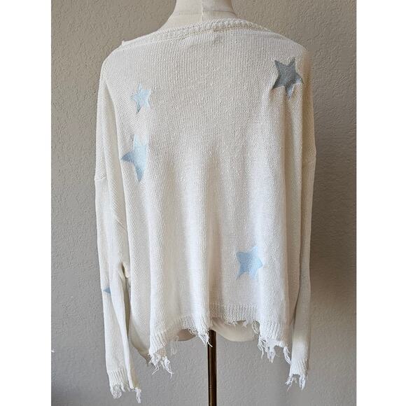 Storia Star Fringe Hem Boat Neck Sweater Emb Stars Oversized Womens Size M - Picture 5 of 8